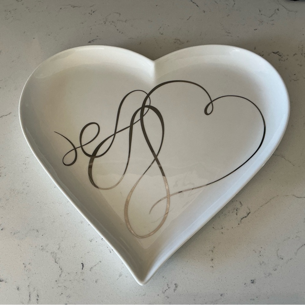 Mikasa love story heart shaped platter porcelain with silver trimming 11 inch